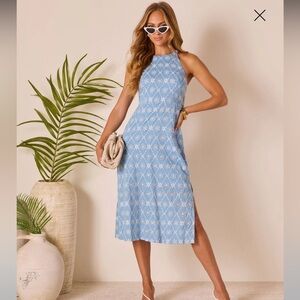Vici Light Blue Patterned Midi Dress